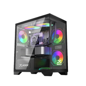 HOOK GAMING PC CASE BOLT with 4 ARGB FANS + HUB AND REMOTE (Black)