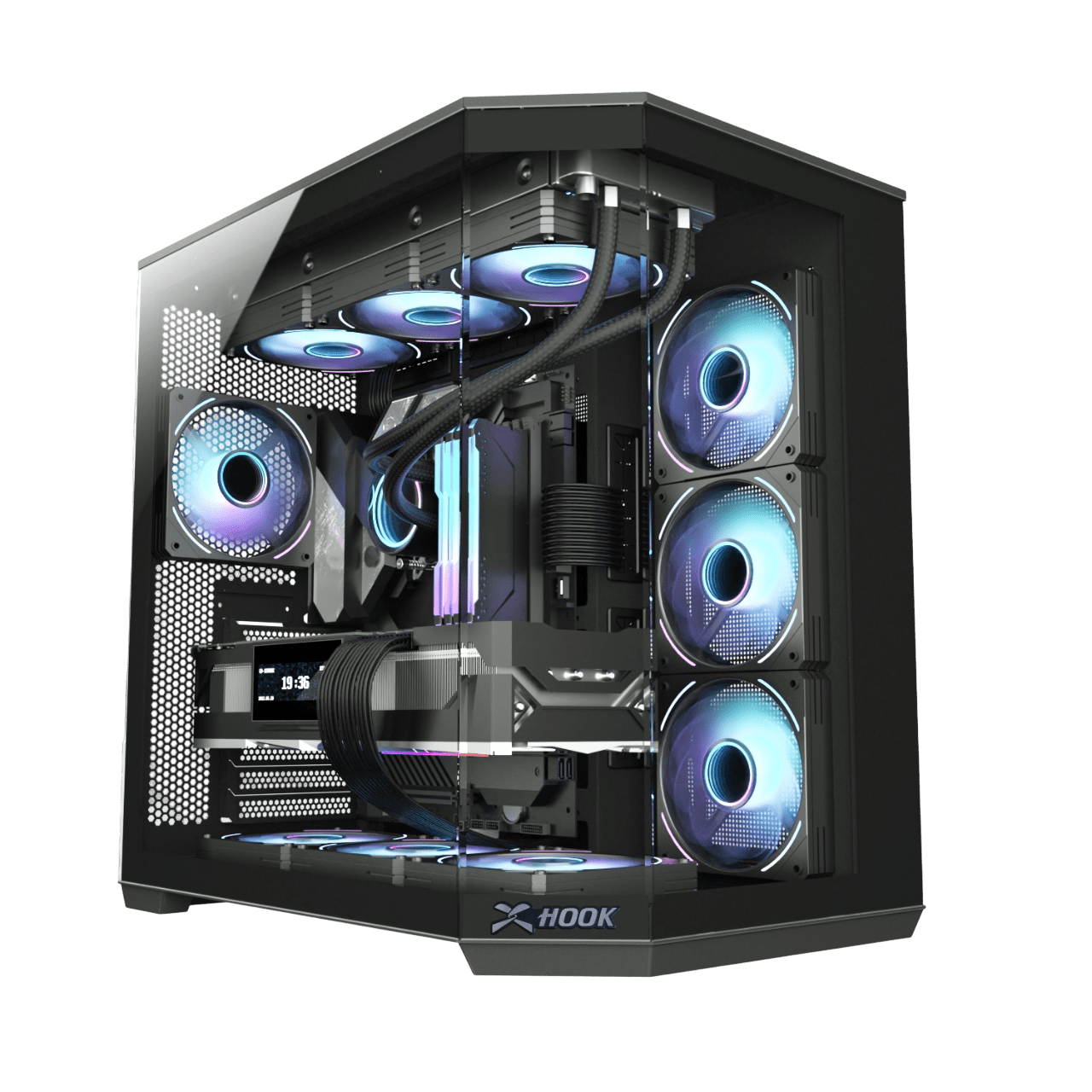 Hook gaming case THUNDER BLACK ARGB Gaming Mid-Tower Case 7 ARGB fans - ARGB Remote Control - Black