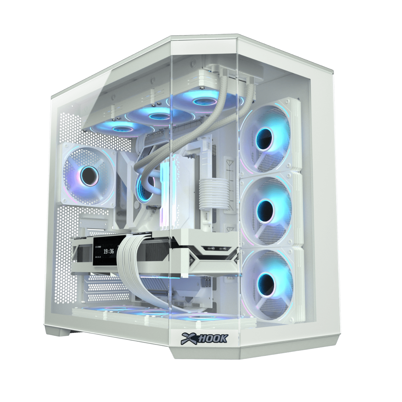 Hook gaming case THUNDER WHITE ARGB Gaming Mid-Tower Case 7 ARGB fans - ARGB Remote Control - WHITE