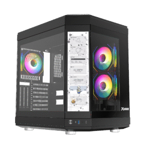 Hook gaming case Titan 6 ARGB fans& 12" LCD High-Performance Tempered Glass PC Case with Integrated LCD & ARGB Remote Control - Black