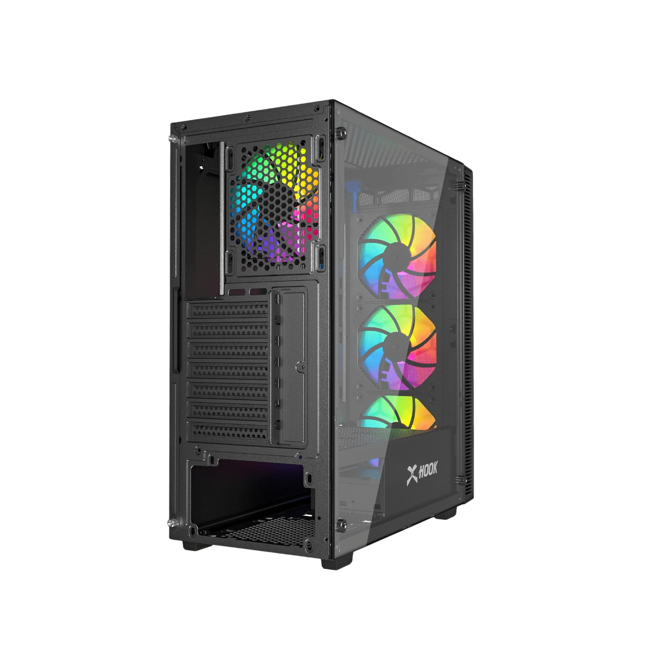 Hook Tempered Glass Gaming Case PS195 - 4 ARGB fans - Mid Tower Case - Black - Image 2