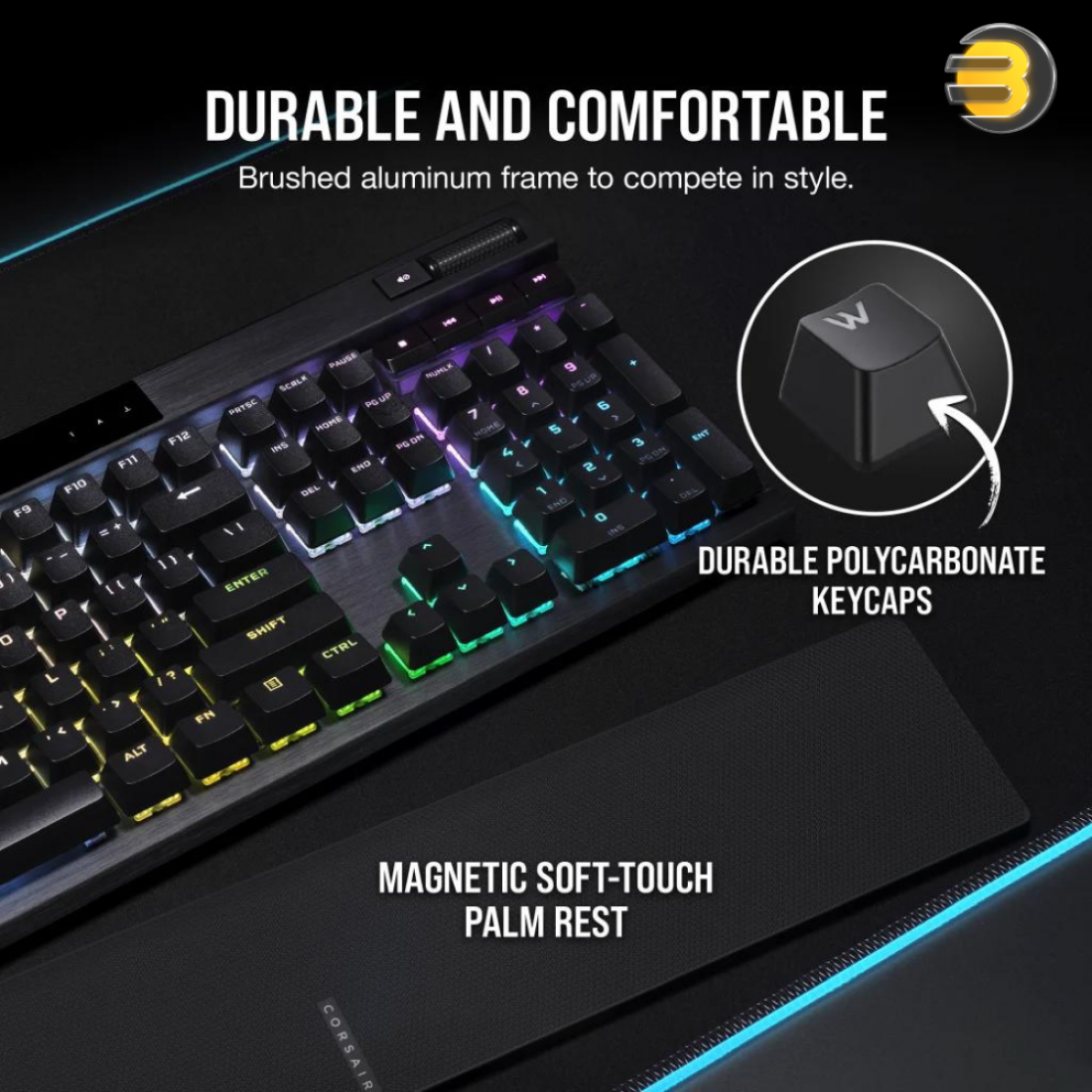 K70 RGB PRO Mechanical Gaming Keyboard with PBT DOUBLE SHOT PRO Keycaps — CHERRY® MX SILENT - Image 3