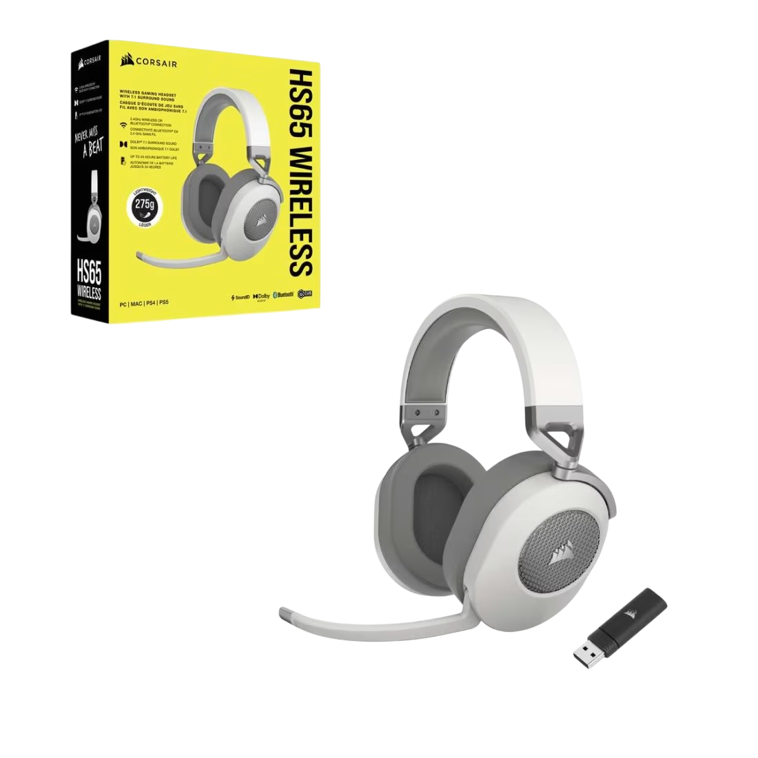 CORSAIR HS65 Wireless Gaming Headset - White - Image 2