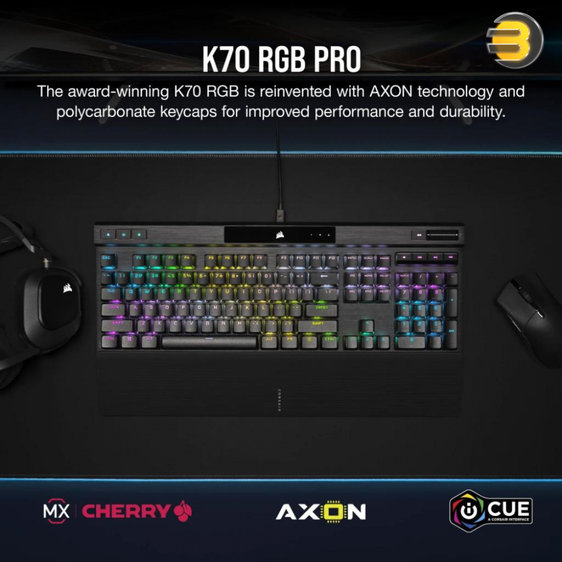 K70 RGB PRO Mechanical Gaming Keyboard with PBT DOUBLE SHOT PRO Keycaps — CHERRY® MX SILENT - Image 5