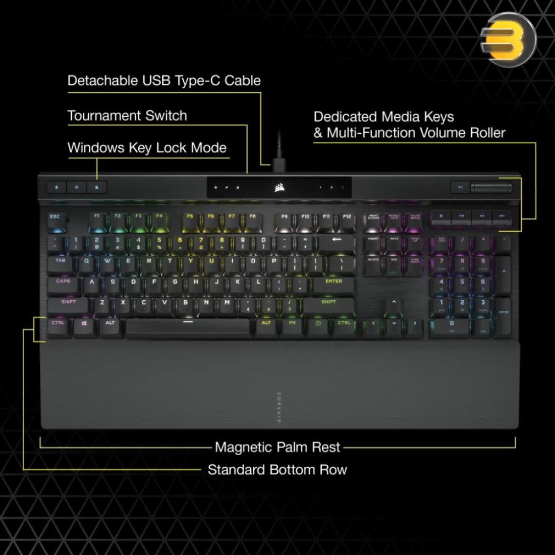 K70 RGB PRO Mechanical Gaming Keyboard with PBT DOUBLE SHOT PRO Keycaps — CHERRY® MX SILENT - Image 6
