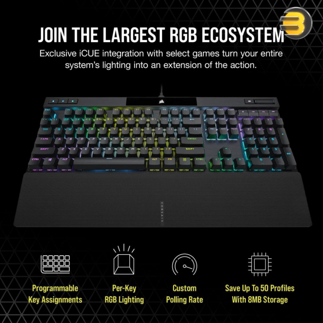 K70 RGB PRO Mechanical Gaming Keyboard with PBT DOUBLE SHOT PRO Keycaps — CHERRY® MX SILENT - Image 7